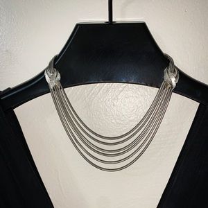 Multi Strand Silver Toned Necklace w Leaf Accents